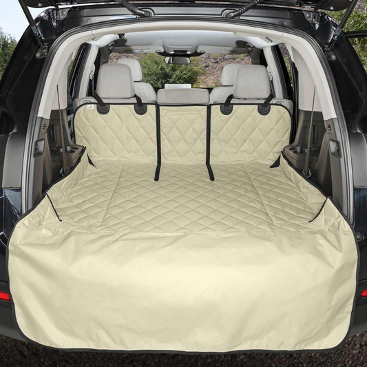 4Knines SUV Cargo Liner for Dogs, Trunk Mat for SUV, Durable Cargo Cover, Protector – Compatible with 60/40 Split Bench & Armrest Pass-Through, Waterproof, Machine Washable, Non-Slip (Large, Tan)