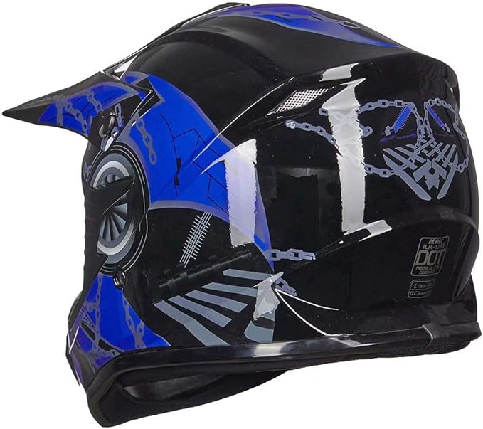 ILM Adult Dirt Bike Helmets Motocross ATV Dirtbike BMX MX Offroad Full Face Motorcycle Helmet, DOT Approved Model 128S (Blue Black, Adult-XXLarge)