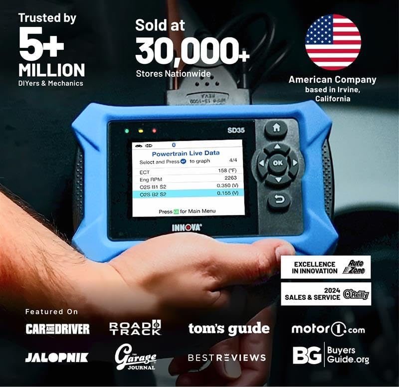 Innova SD35 OBD2 Scanner – ABS, SRS, TPMS & Check Engine Code Reader, Live Data, All System Diagnostics, Compatible with Most Vehicles