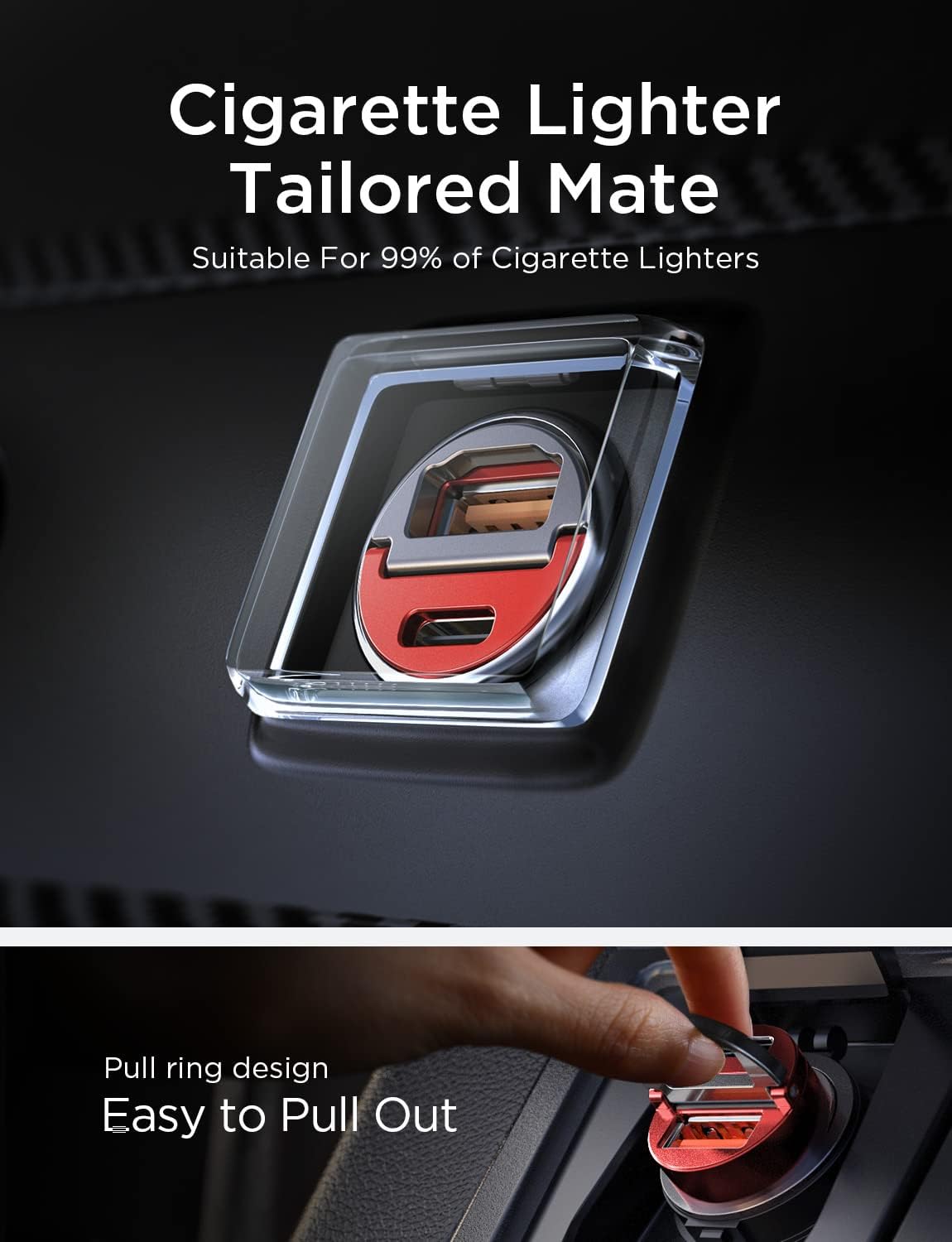 AINOPE 90W Super Fast Car Charger, Invisible USB C 45W Car Charger Fast Charging Type C, [Mini&Metal] Cigarette Lighter USB Adapter Fits Samsung Galaxy S25 Ultra S24 iPhone 16 15 Pro Max Piexl, Red