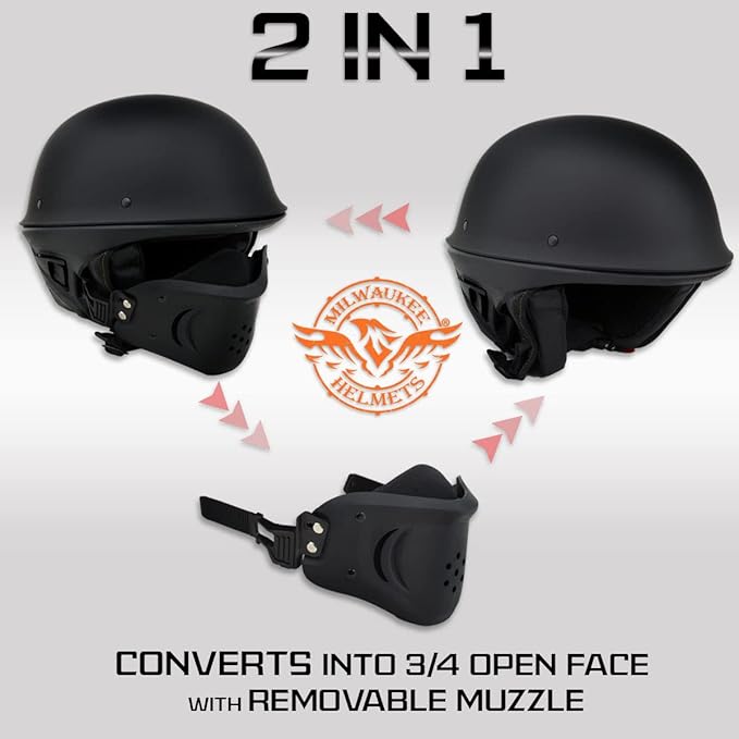 Milwaukee Helmets Open Face 3/4 Motorcycle Biker Rider Helmets MPH98XX - Medium