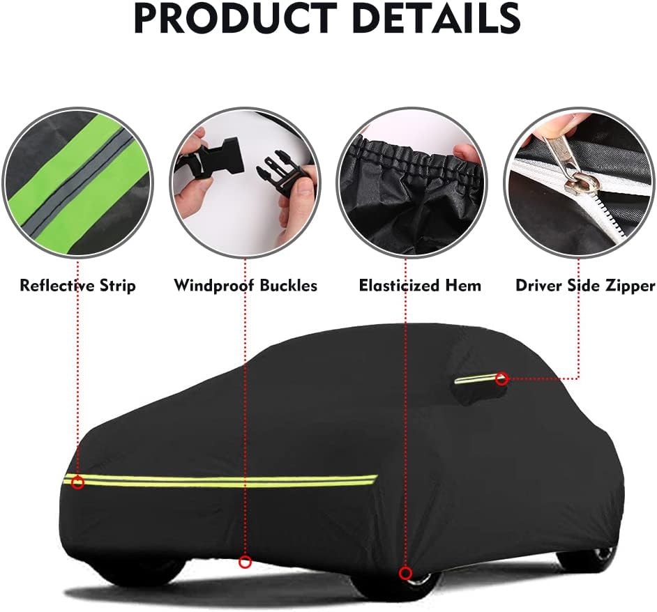 1960-1980 Volkswagen Beetle Sedan 2-Door Saloon Car Cover Waterproof All Weather, with Door Zipper, Windproof Strap, Anti-Theft Lock