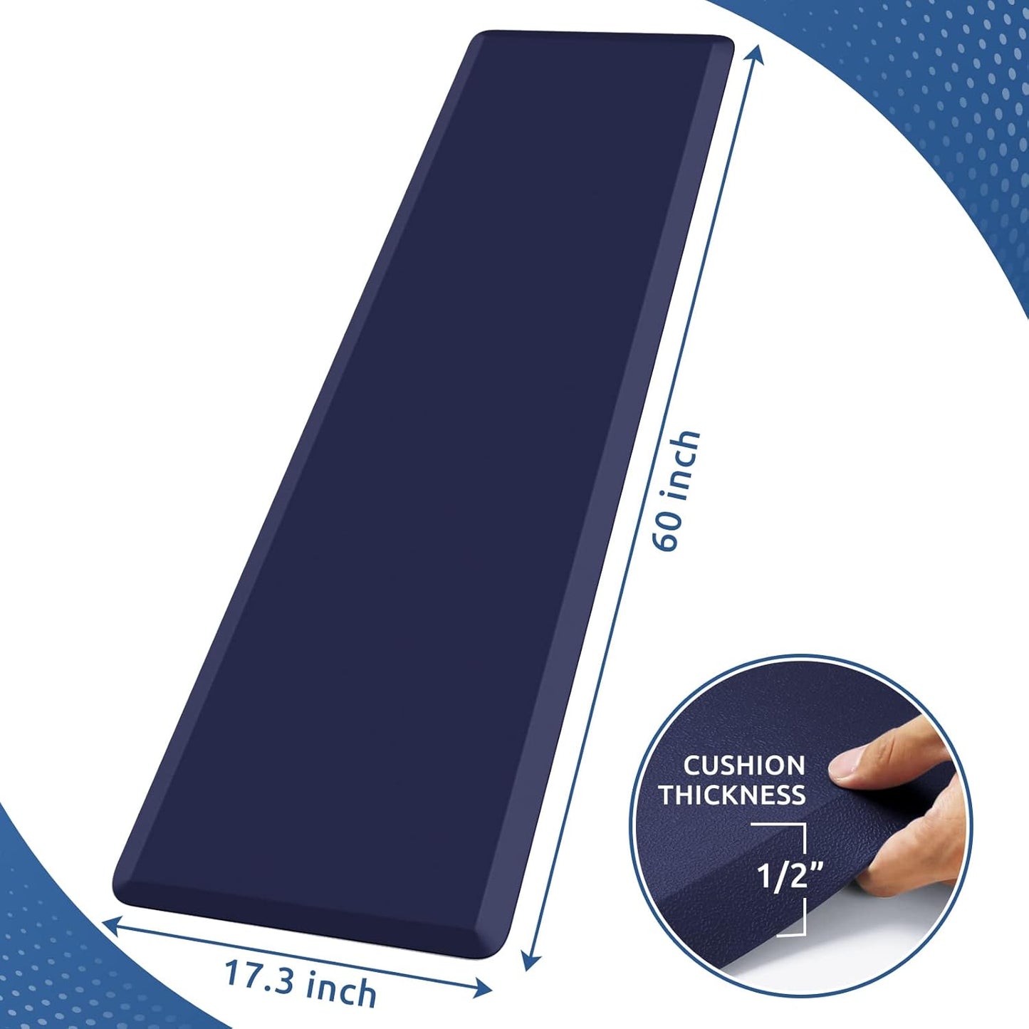 KitchenClouds Kitchen Mat Cushioned Anti Fatigue Kitchen Rug 17.3"x60" Waterproof Non Slip Kitchen Rugs and Mats Standing Desk Mat Comfort Floor Mats for Kitchen House Sink Office (Blue)