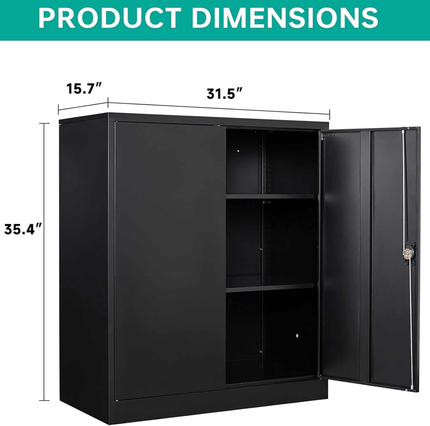 SISESOL Small Metal Storage Cabinet with Doors and Shelves,36 inch Black Locking Garage Cabinet,Lockable Short Steel Cabinets for Home,Office,Shop,Garage