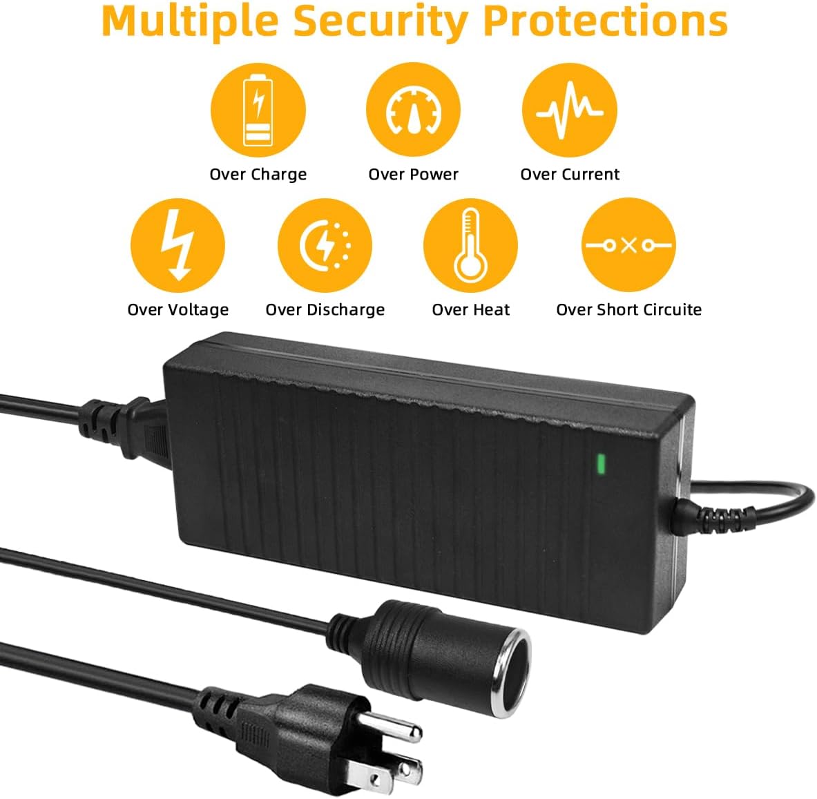 180W AC to DC Converter, 100V ~ 240V to 12V 15A Car Cigarette Lighter Socket AC/DC Adaptor Power Supply for Car Refrigerator, Tire Inflator, Vacuum Cleaner and Other Devices 7.2FT