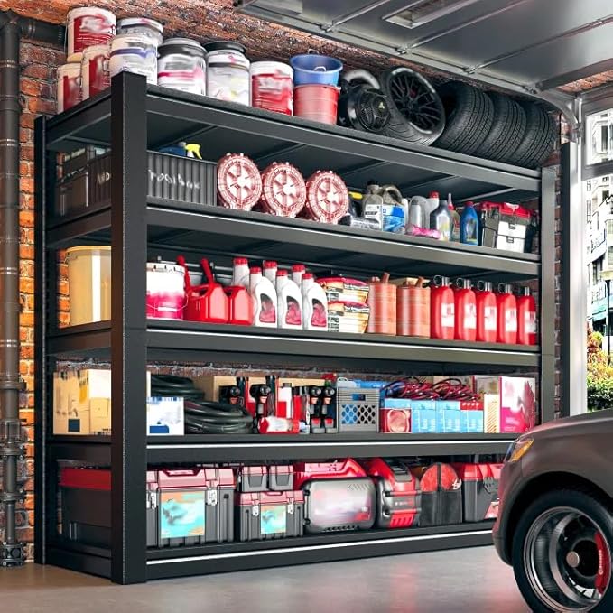 2600LBS Storage Shelves, 48" W Garage Shelving Heavy Duty, Adjustable Metal Shelving Unit, Storage Rack for Garage, Basement, Warehouse with Tool-Free Assembly, 48" W x 17.7" D x 72" H
