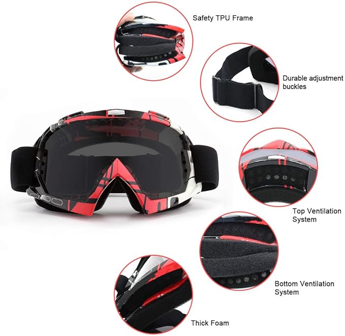 SPOSUNE Dirt Bike ATV Goggles UV400 Motorcycle Goggles for Men Women Youth Motocross Riding Goggles Windproof Dustproof