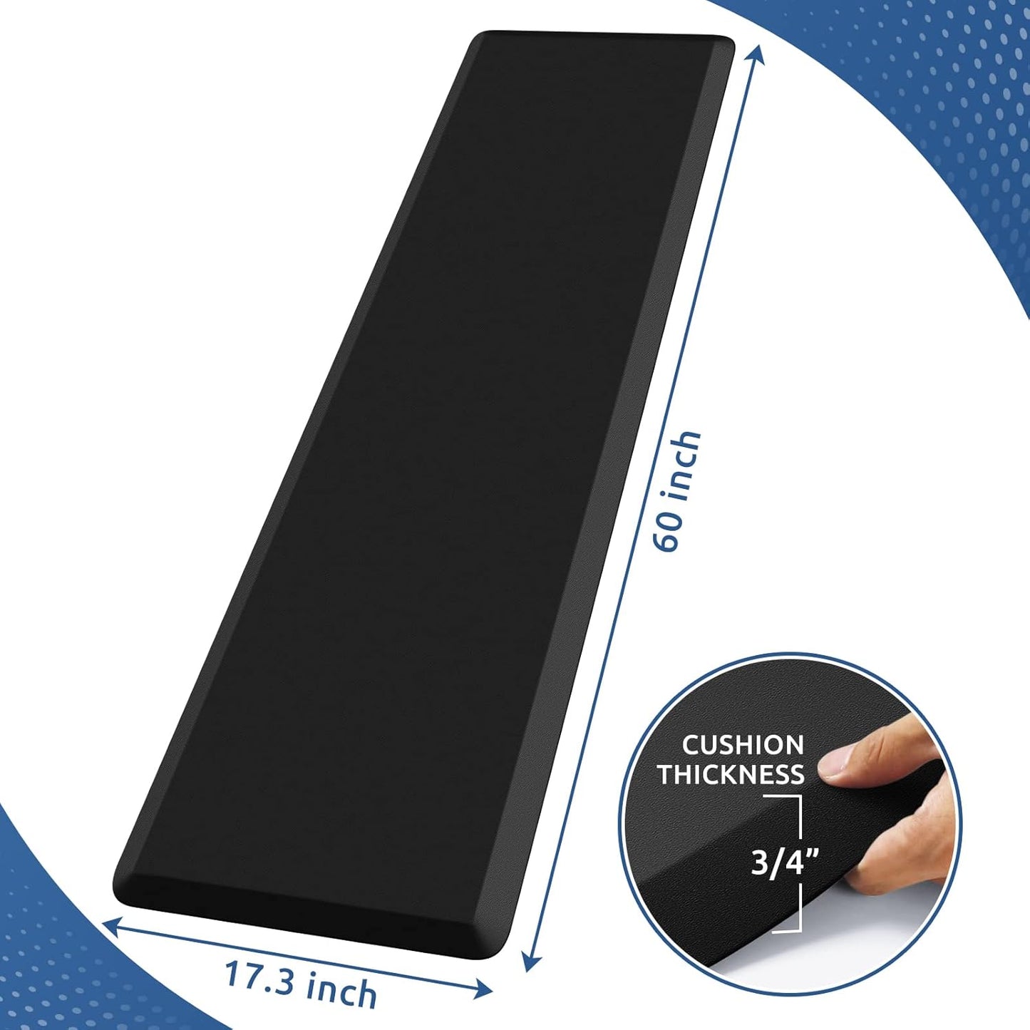 KitchenClouds Kitchen Mat Cushioned Anti Fatigue Kitchen Rug 0.8inch Waterproof Non Slip Kitchen Rugs and Mats Standing Desk Mat Comfort Floor Mats for Kitchen Sink Office (17.3"x60",Black)