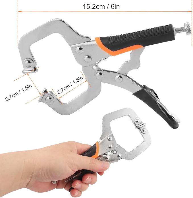 5 Pack 6 Inch C Clamp Locking Pliers,Locking C Clamp With Non-Slip Rubber Grip, Adjustable Nickel Plated C Pliers for Wood Working, Welding, Electrician Maintenance and More, by GENHAKON