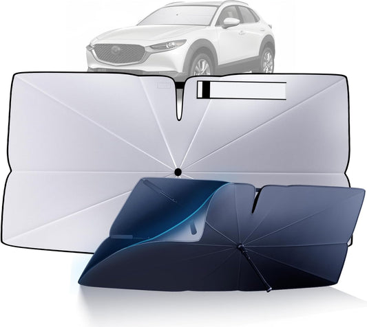 Windshield Sun Shade Umbrella for 2020-2025 Mazda CX-30 Accessories: Custom Fit 240T Silver, Double Thickened, Foldable Sunshade Window Sun Visor, Ultimate 99% UV Blocking for Base, Select, Preferred