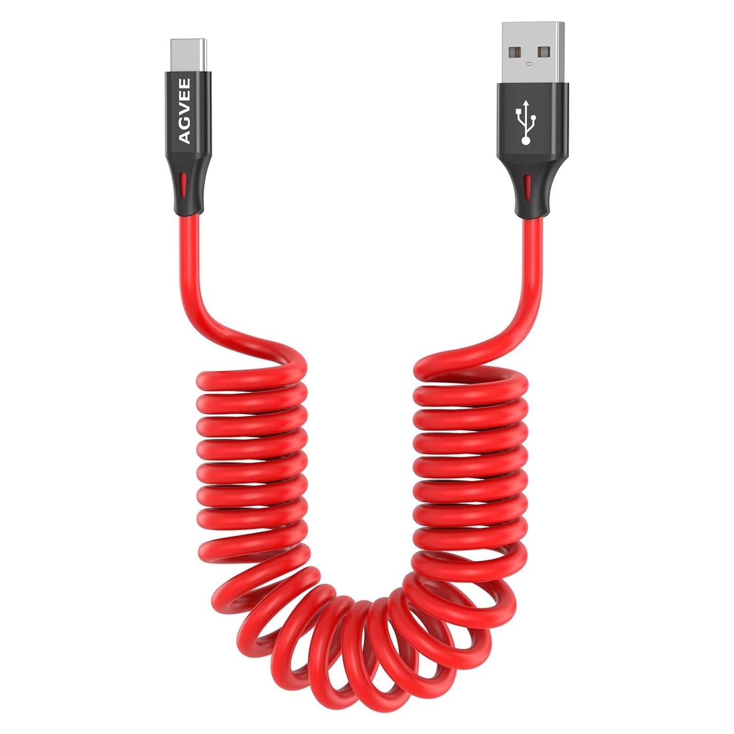 AGVEE 2 Pack 3ft Coiled Short USB to USB-C Charging Cable [USB-IF Certified] 3A Fast Charger Cord in Car for iPhone 16/15 CarPlay, Galaxy S25 S24 S23 S22 S21 S10 S9 S8, Google Pixel, Red