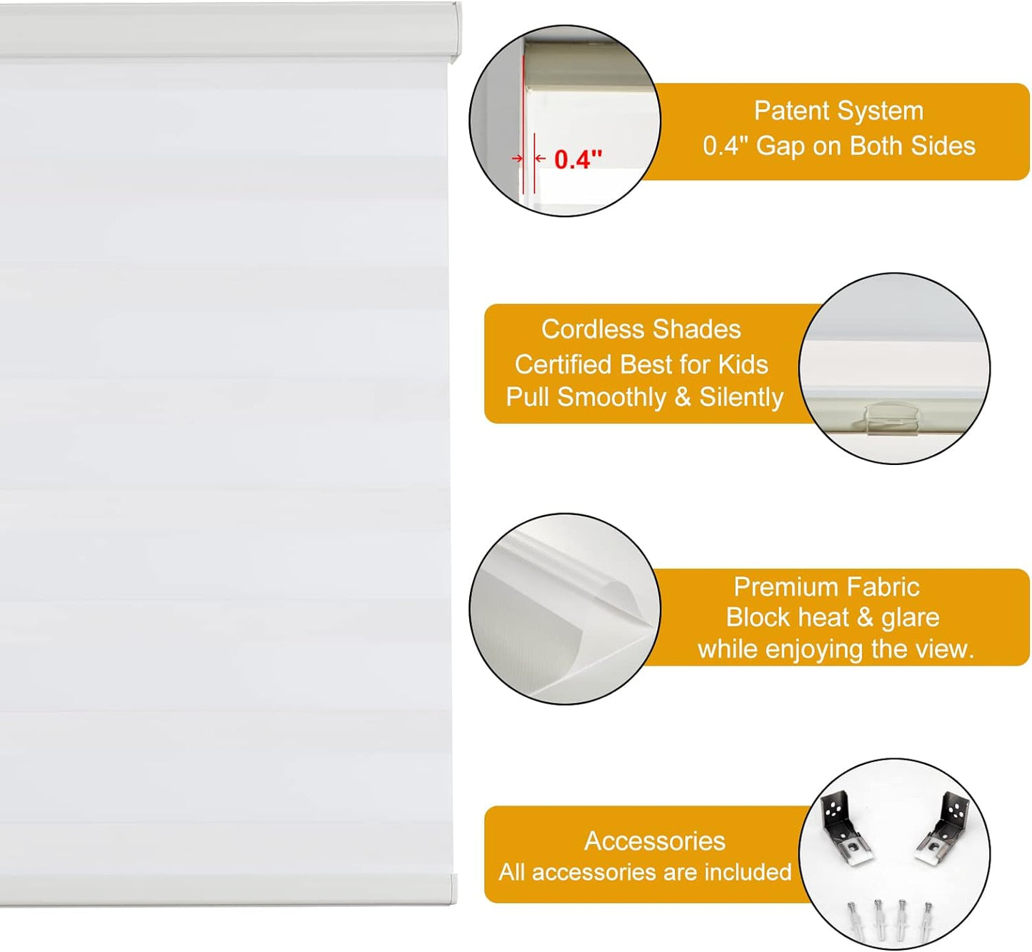 Persilux Cordless Zebra Blinds for Indoor Windows, Free-Stop Zebra Blinds Cordless, Light Filtering Sheer Shades Dual Layer for Day and Night, Zebra Roller Shades for Home (35.25" W X 64" H, Cream)