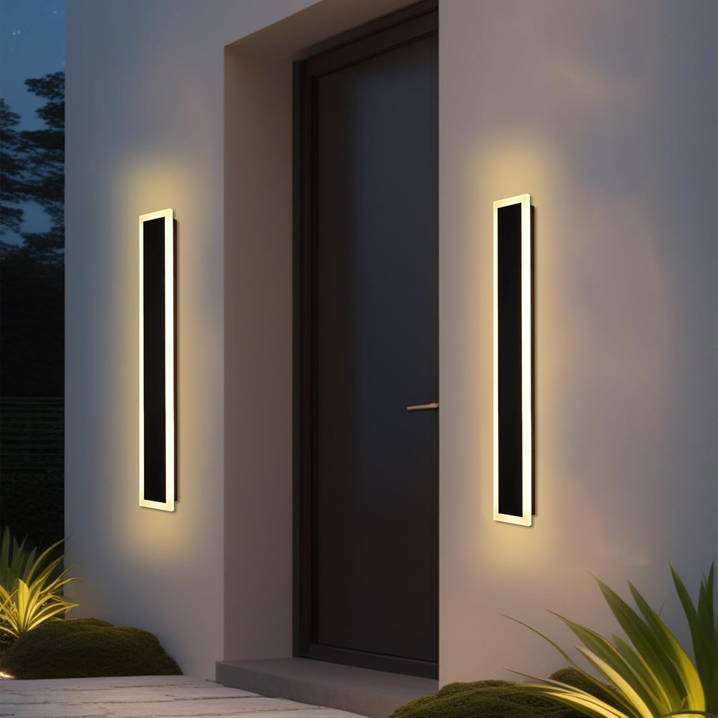 2 Pack Outdoor Wall Light for Porch,32 inch Modern Led Long Wall Lights Fixture,Dimmable Exterior Linear Lighting for House,Outside LED Long Lights for Patio,Garage