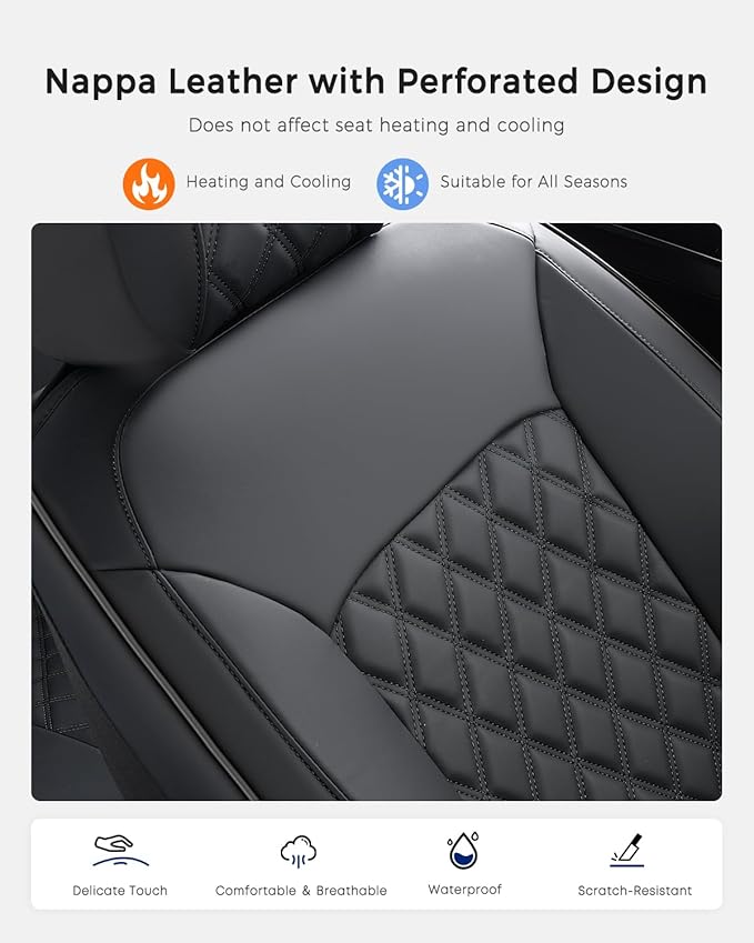 Huidasource Front Seat Covers, 5 Layers Car Seat Covers Front Seats, Driver Seat Cover Leather, Front Seat Cover 360° Full Package Universal Fit for Most Cars, Vans, Trucks, SUVs (Front Pair/Black)