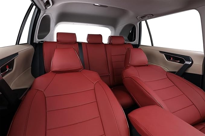 EKR Rav4 Seat Covers Custom Fit for Toyota Rav4 (for Hybrid) 2019-2025 LE,XLE,XLE Premium,Limited,Woodland Edition, Leather Truck Seat Cover Full Set for SUV,Faux Leather(Burgundy)