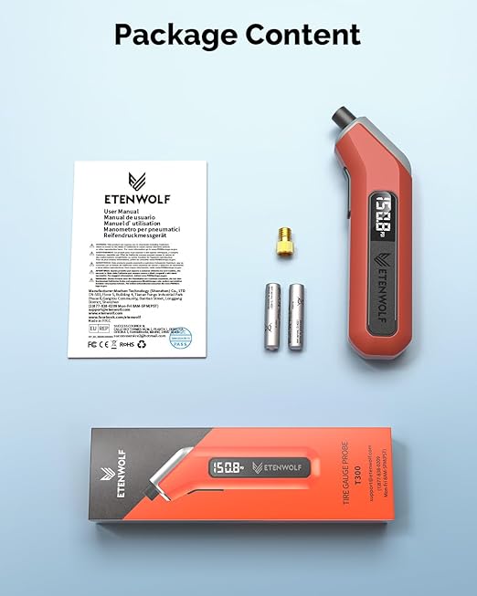 ETENWOLF T300 Plus Tire Pressure Gauge 200 PSI, Digital Tire Gauge with Bright LED Display, Tire Gauges for Tire Pressure with Presta Valve Adaptor (Space Grey)