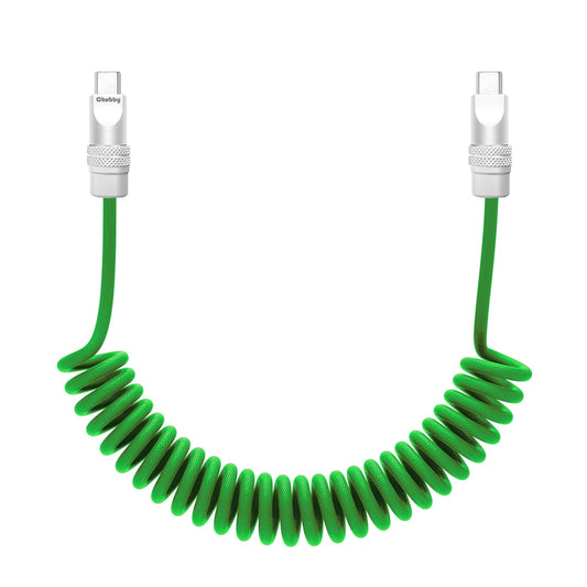 chubbycable Curly Chubby - Retractable Fast Charging Cable 240W Coiled Charger Cord for Car Durable USB-C Cable for Phones, Tablets and More, Green, Type-C to Type-C, 1.3FT-2.3FT