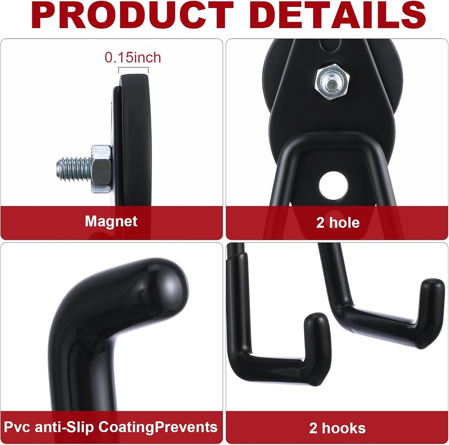 Landhoow Large Magnetic Hooks Heavy Duty Garage Magnet Hooks Strong Storage Utility Magnetic Hangers with Anti Slip Rubber Coating for Indoor and Outdoor Hanging(Black,14 Pcs)