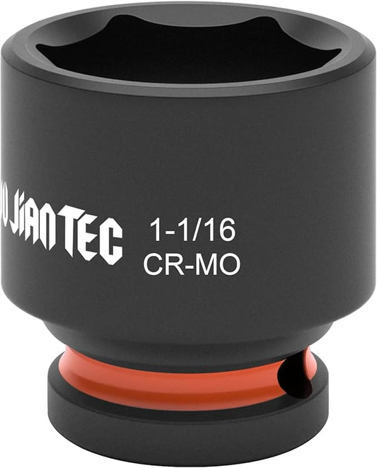1/2 Inch Drive -1-1/16 inch Shallow Impact Socket with Anti-Rounding 6 Point Design, Heat-Treated Cr-Mo Steel, Automotive, Truck Maintenance, Heavy Equipment Repair