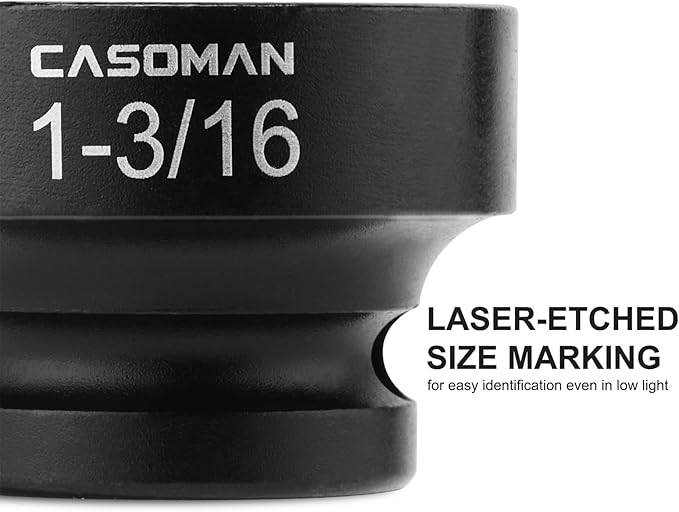 CASOMAN 1/2" Drive 1-3/16" Stubby Impact Socket Set, 6-Point, 1.1" Length, CR-MO, SAE
