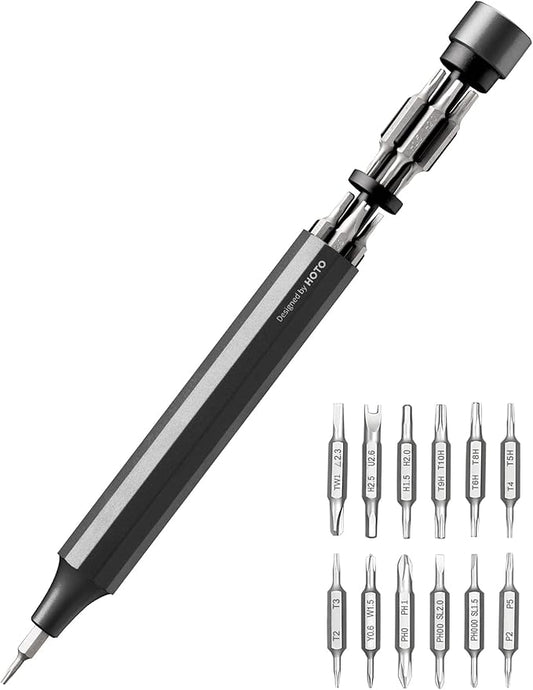 HOTO 24 in 1 Multi Bit Mini Screwdriver Set Magnetic, Manual Precision Screwdriver Set, EDC Pen Screwdriver for Eyeglasses, Electronics, Watches, Phones, Laptops, Cameras, Slate Grey