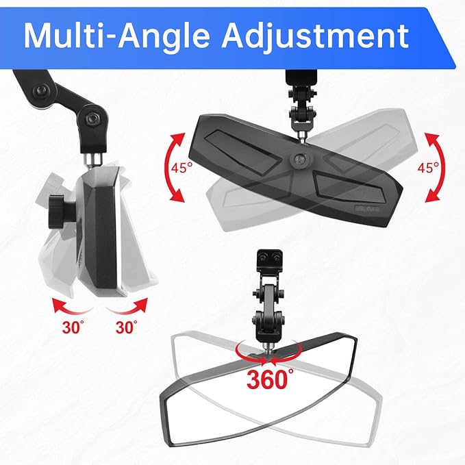 UTV Rear View Mirror, Polaris Ranger Rear View Mirror Compatible with Polaris Ranger 500 570 900 XP 1000XP / Crew，Adjustable up/down/forward/backward Position at Will,HD, OEM #2879969