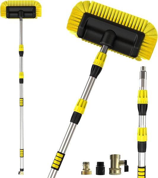 Buyplus 5-12 Foot (20 ft Reach) Car Wash Brush with 12-Inch Soft Bristle, On/Off Switch Telescopic Car Truck Boat Washing Brush with Hose Attachment for Cleaning RVs, House Siding, Floors and More!