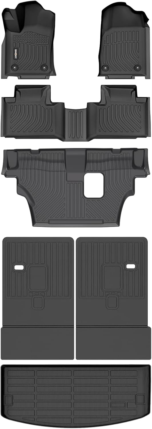 GINOWY-Floor Mats & Cargo Liner for Dodge Durango 2016-2025(Only for 7 Seats), TPE All Weather Car Floor Mats Durango Cargo Liner Trunk Mat Durango Trunk Liner, Waterproof Durango Accessories