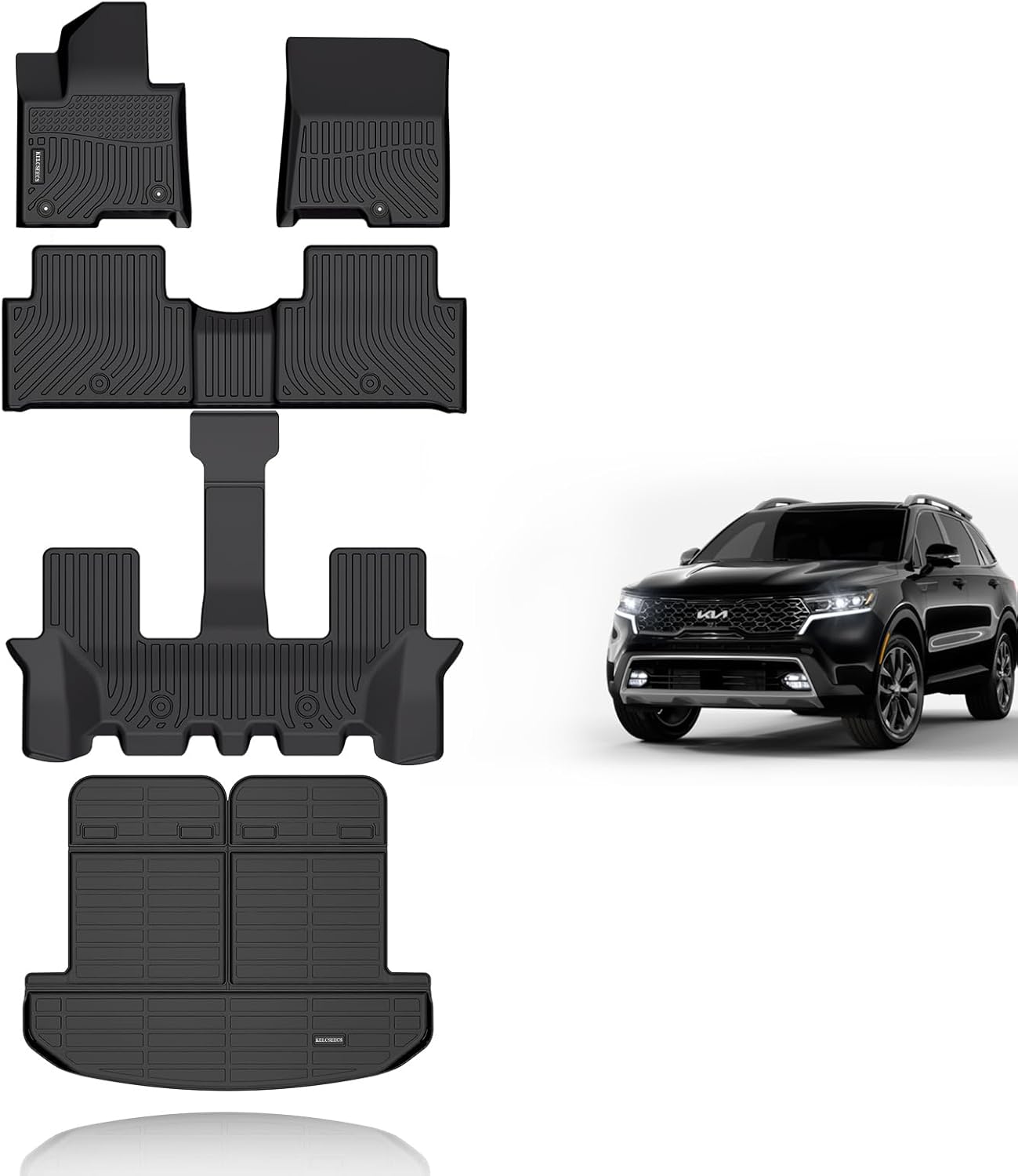 KELCSEECS Floor Mats & Cargo Liner with Backrest Mat(Best Put The Third Row Down) for 2021 2022 2023 2024 2025 Kia Sorento Hybrid/2022-2025 Kia Sorento Plug-in Hybrid All Weather Car Mats Trunk Mat