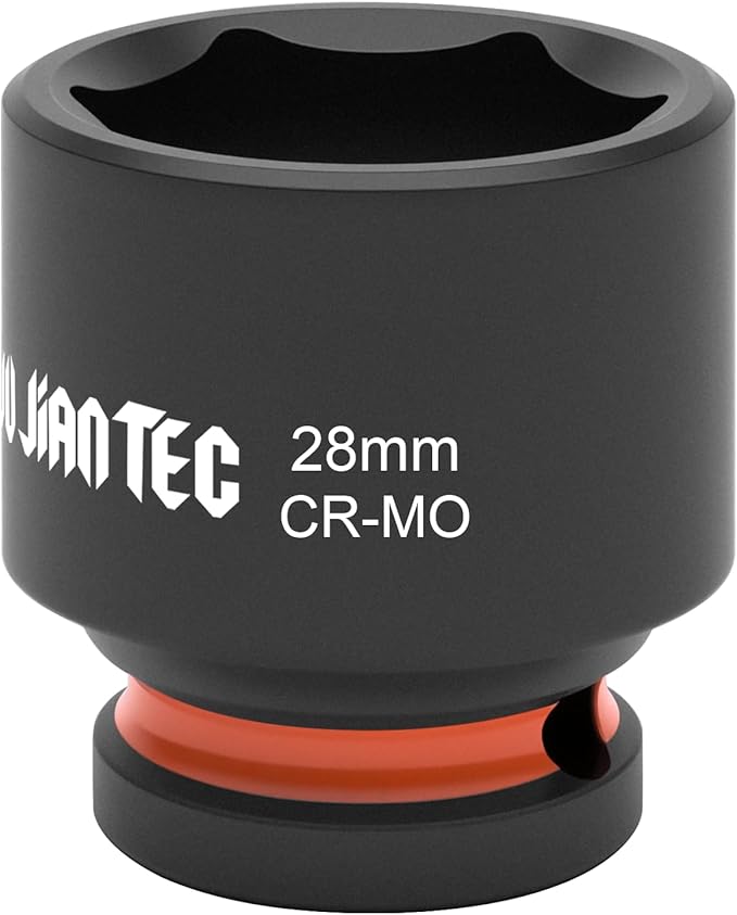 1/2 Inch Drive - 28mm Shallow Impact Socket with Anti-Rounding 6 Point Design, Heat-Treated Cr-Mo Steel, Automotive, Truck Maintenance, Heavy Equipment Repair