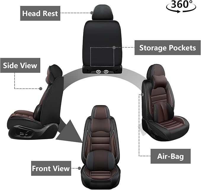Car Seat Covers for GMC Sierra 1500/2500/3500 Denali SLT AT4 AT4X Base Seat Covers 2008-2025, Waterproof Premium Nappa Leather Seat Protectors(Luxury 2 Seats/Black&Coffee)