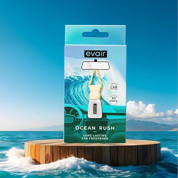 Evair Ocean Rush Scent For Car Air Freshener | Hanging Air Fresheners with Wooden Diffuser, Best Air Freshener with Long Lasting Fragrance from Essential Oil