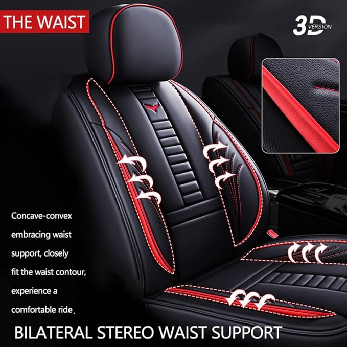 for Toyota RAV4 2008-2025 Car Seat Covers, Full Coverage Customized Seat Covers Premium Leather Waterproof Stain-Resistant Easy to Install (Front Set, Black&Red)