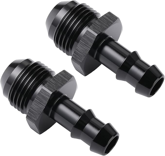 8AN Male Flare to 3/8 Hose Barb Straight Fitting Adapter Aluminum Black 2PCS