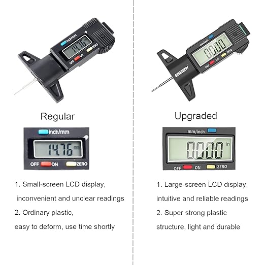 GODESON Tire Tread Depth Gauge,Digital Tire Tread Depth Gauge in 1Inch/25.4mm with Color-Coded Bar, Easy Read Tire Depth Gauge for Cars, Trucks, Motorcycles