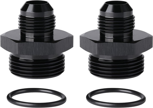10AN Male Flare to 16AN ORB O-ring Boss Fuel Pump Rail Adapter Fitting Aluminum Black, Pack of 2
