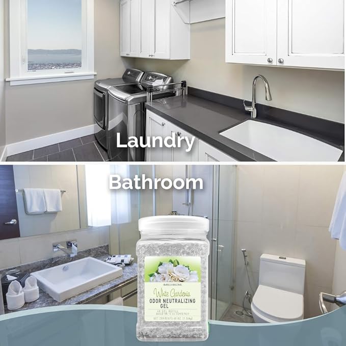 SMELLS BEGONE 48 oz Odor Eliminator Gel Refill - Air Freshener - Absorbs & Eliminates Odors in Bathrooms, Basements, Cars, Boats, RVs & Pet Areas - Made with Essential Oils - White Gardenia Scent