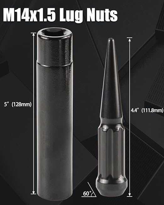 GAsupply 1/2-20 Spike Lug Nuts Black 20pcs, 1/2 x 20 Locking Spiked Lug Nut Spline 4.4" Tall, Closed End Bulge Acorn 60 Degree Cone/Conical Seat