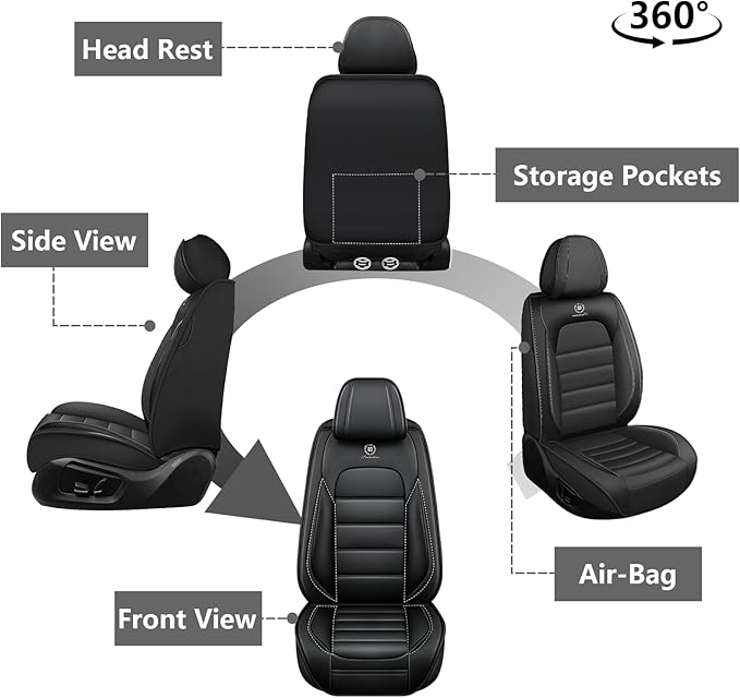 Car Seat Covers for GMC Sierra 1500/2500/3500 Denali SLT AT4 AT4X Base Seat Covers 2008-2025, Waterproof Premium Nappa Leather Seat Protectors(Standard 2 Seats/Black)