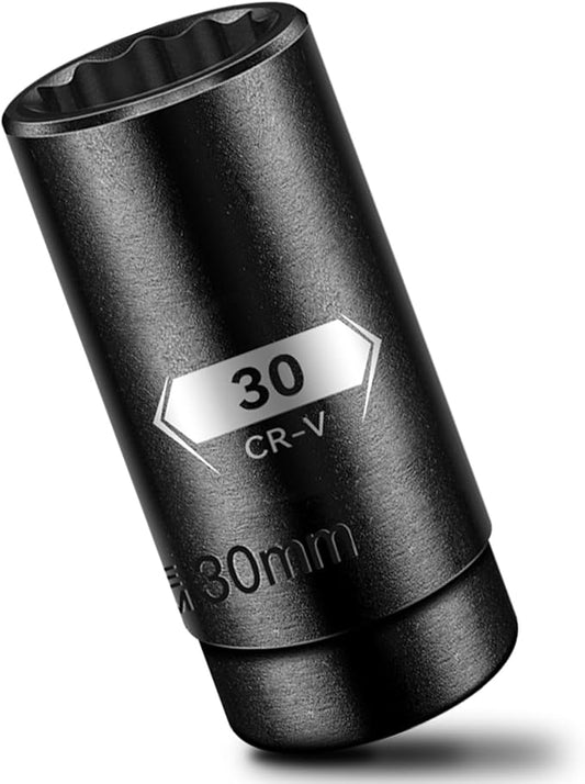 BLACKROBOT 30 mm 12-Point Deep Impact Socket, 1/2 Inch Drive, Metric, Cr-V Steel With Black Manganese Phosphate Coating