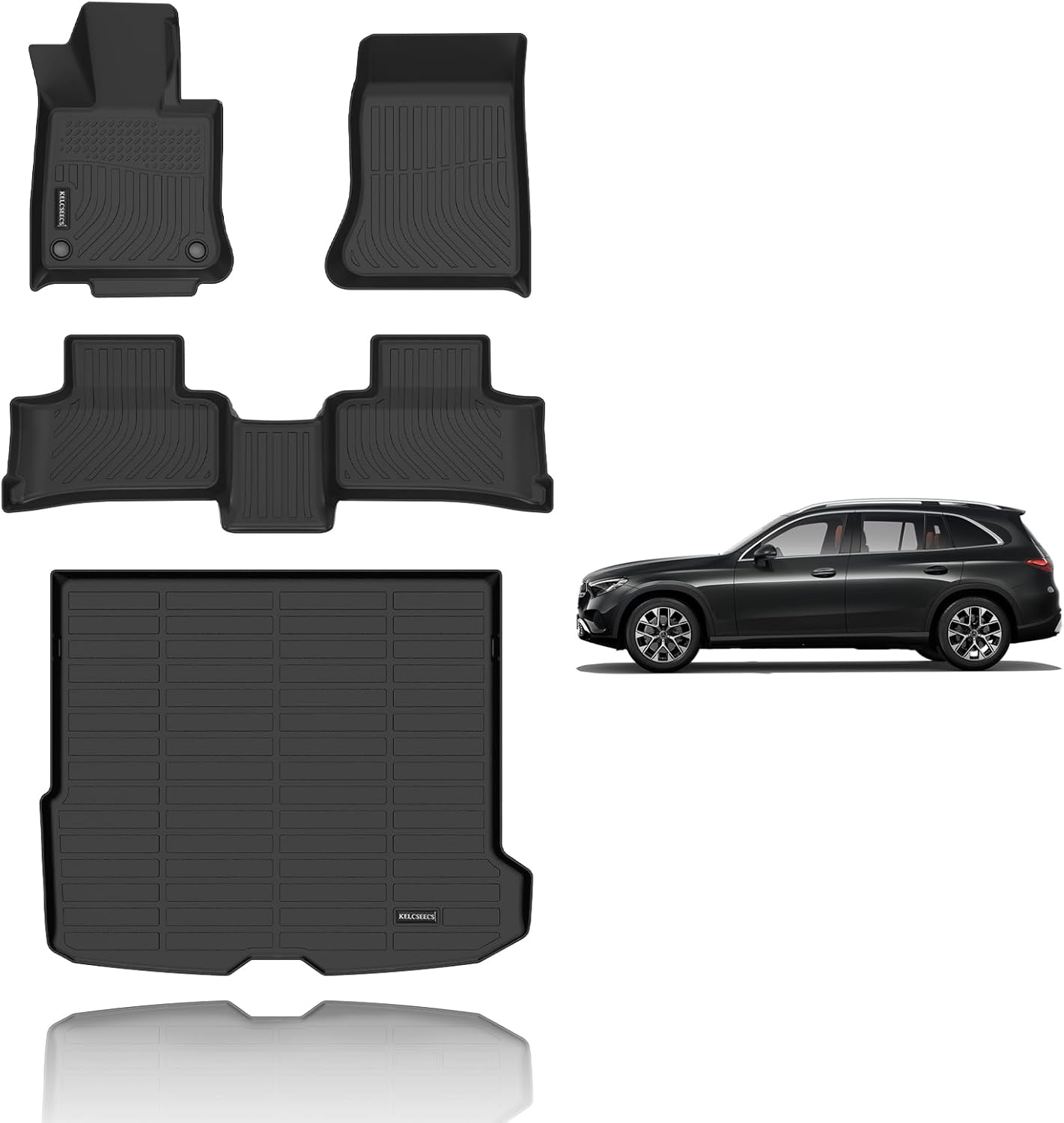 KELCSEECS Floor Mats & Cargo Liner Custom for Benz GLC 300 350e 43 AMG 2025 2024 2023 TPE Car Mats Floor Liners Automotive Trunk Mat GLC All Weather Trunk Liner Black