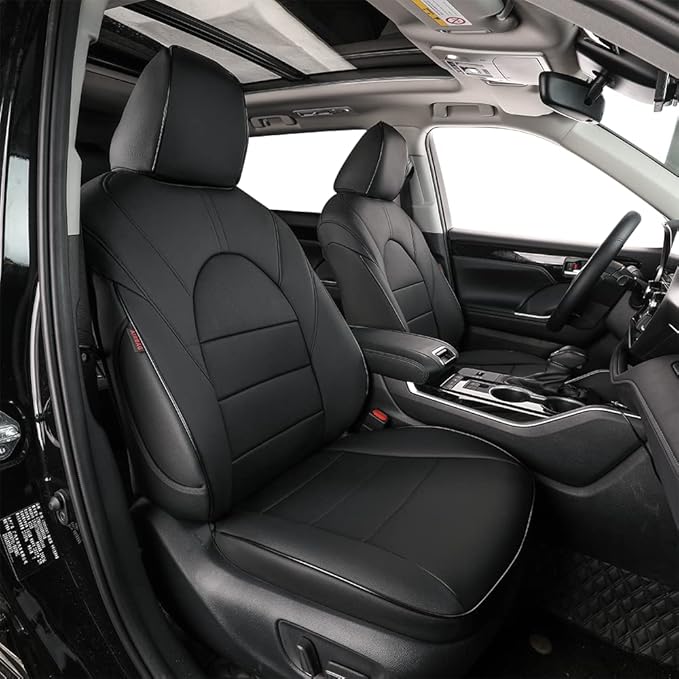 EKR Grand Highlander Seat Covers for Trucks Toyota Grand Highlander 2024 2025 2026,2nd Row 40/60 Split,Leather Car Seat Protectors, Seat Covers Full Set -Faux Leather(Black)
