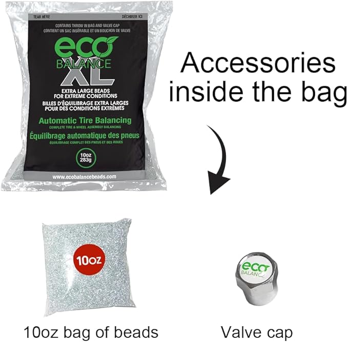 ECO Balance 10-ECOXL4 ECO XL Extreme Condition Tire/Wheel Balancing Beads - Off-Road Vehicles, Light Duty Truck Tires, (4) 10oz Balance Bead Bags, (4) Valve Caps