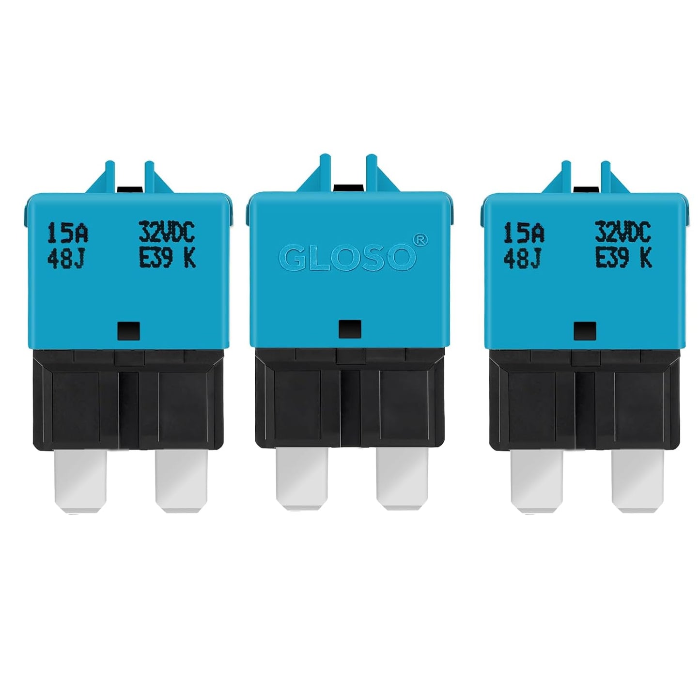 GLOSO Circuit Breaker E39 (T3) Manual Reset Fuse for Car Truck RV Automotive Marine Boat Trolling Motor & Custom Wiring Audio Battery Protection/Low Profile ATC/ATO (15A - 3 Pack)