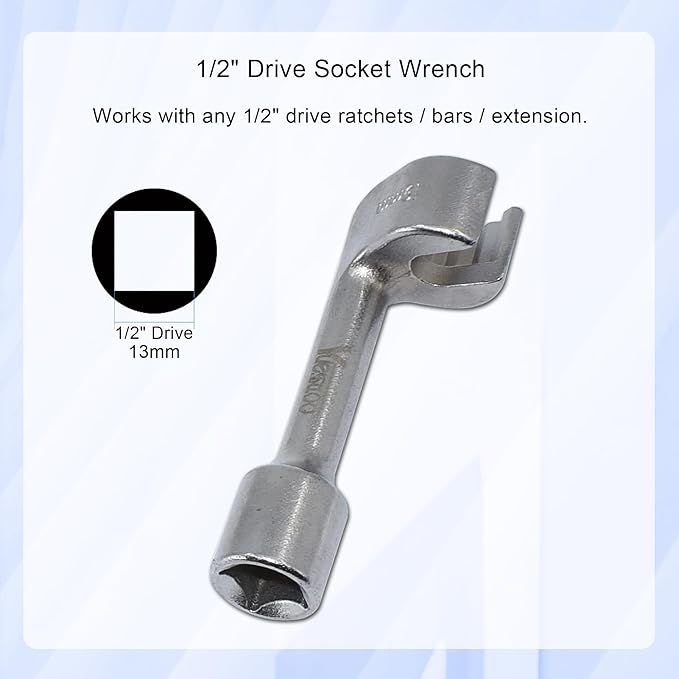 1/2" Dr Injection Line Socket Wrench Set, 6pc 12pt Diesel Fuel Line Socket Set, L-Type Injection Line Socket with 12 14 16 17 18 19mm Wrenches, Fuel Line Dismantling Removal Tool