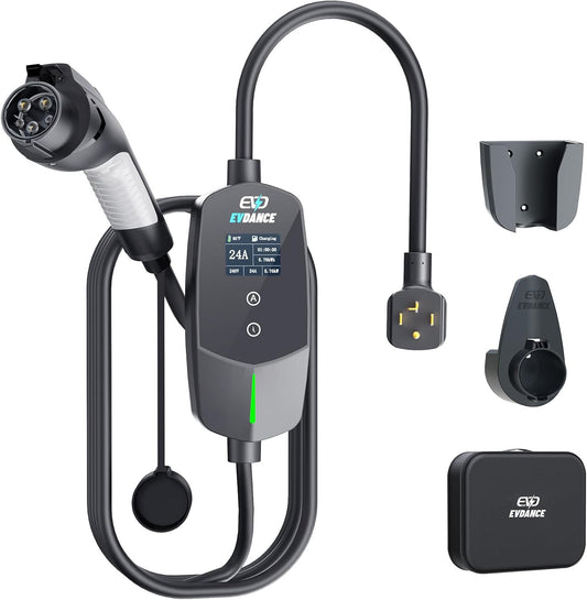 Level 2 EV Charger 24Amp 240V - NEMA 14-30P Charging Station, 25FT Cable for Home/Garage, J1772 Electric Vehicles & Adjustable Current (10-24A) (for J1772(Non-Tesla Evs), NEMA 14-30 Plug)