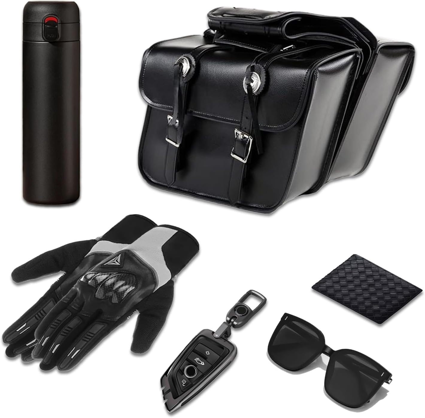 GARGOYLE BELLS Motorcycle Saddle Bags Leather Motorcycle Luggage Bag with Gun Holsters For Softails Sportsters and Choppers Tool Bags For Motorcycle (Black PVC, 14" x 8" x 11")