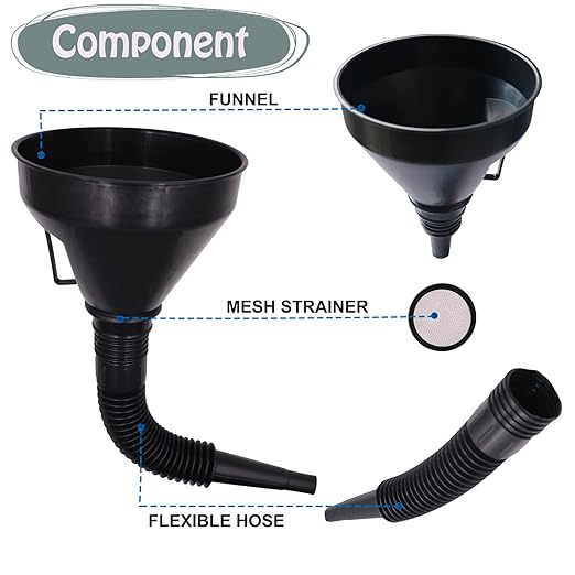 Plastic Oil Funnels for Automotive Use Set of 5, Large Flexible Fuel Funnel with Hose for Gas Transfer, Gasoline Funnels for Cars Boat Canning and Bottle