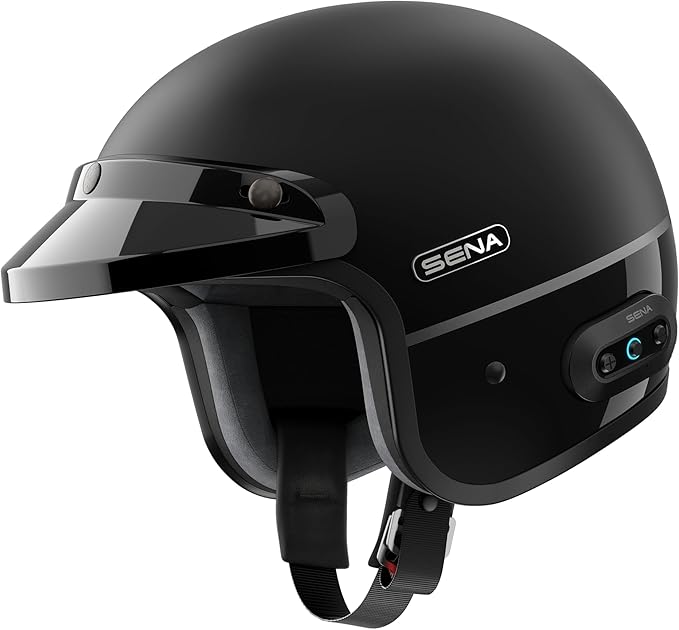 Sena Surge Mesh Intercom Enabled Open Face Smart Motorcycle Helmet (Matte Black/Gloss Black, M)