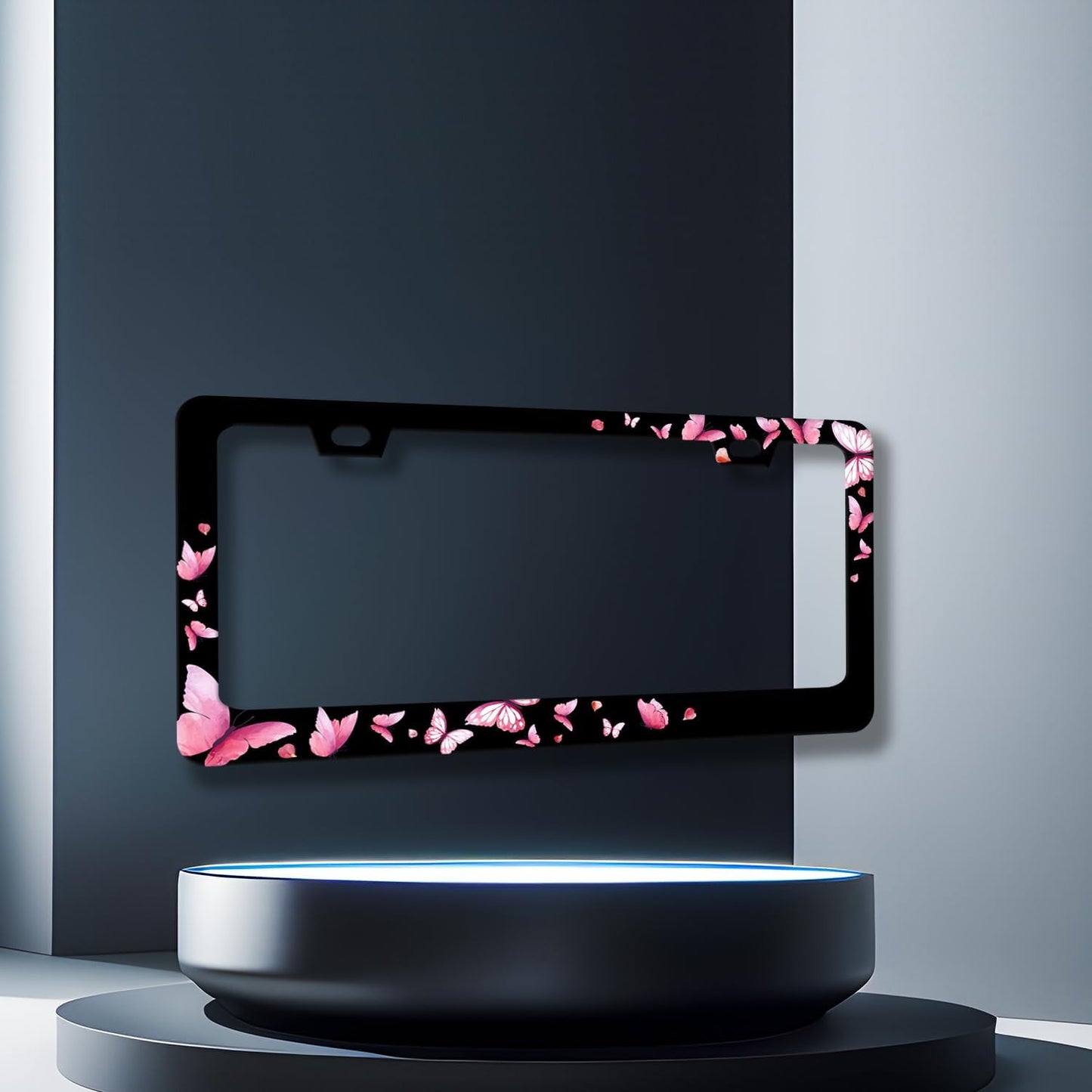 Butterfly License Plate Frame Pink Butterflies License Plate Stainless Steel Funny Accessories Cars Decor 12.2 X 6.2 Inch with 2 Holes and Screws Fits Standard Us Ca Vehicles